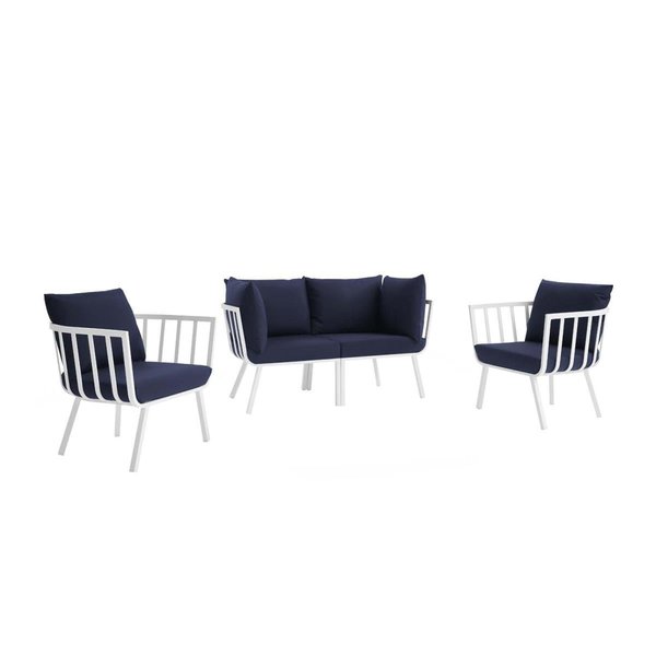 Patio Trasero Riverside Outdoor Patio Aluminum Set, White Navy - 4 Piece PA1724500